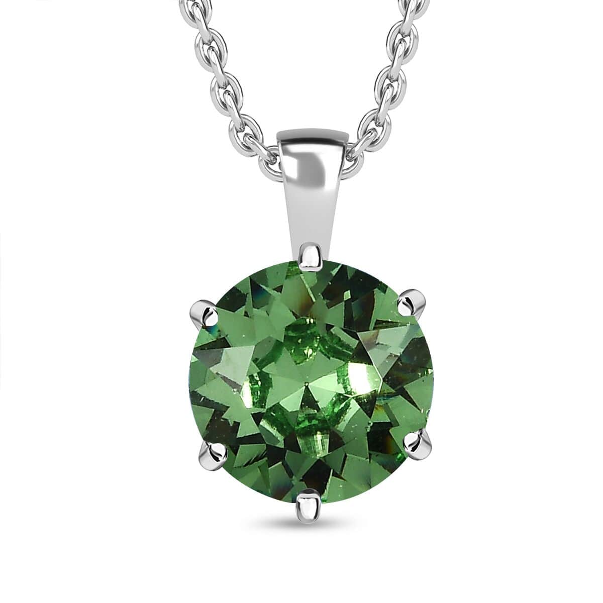 Peridot Color Crystal Solitaire Pendant in Sterling Silver with Stainless Steel Necklace (20 Inches) image number 0