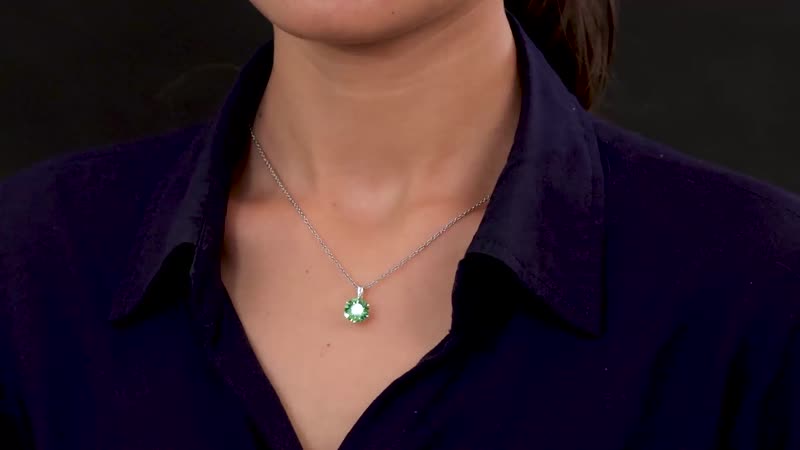 Peridot Color Crystal Solitaire Pendant in Sterling Silver with Stainless Steel Necklace (20 Inches)