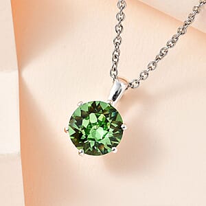 Designer Premium Peridot Color Austrian Crystal Solitaire Pendant in Sterling Silver with Stainless Steel Necklace 20 Inches