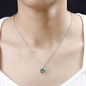 Designer Premium Peridot Color Austrian Crystal Solitaire Pendant in Sterling Silver with Stainless Steel Necklace 20 Inches