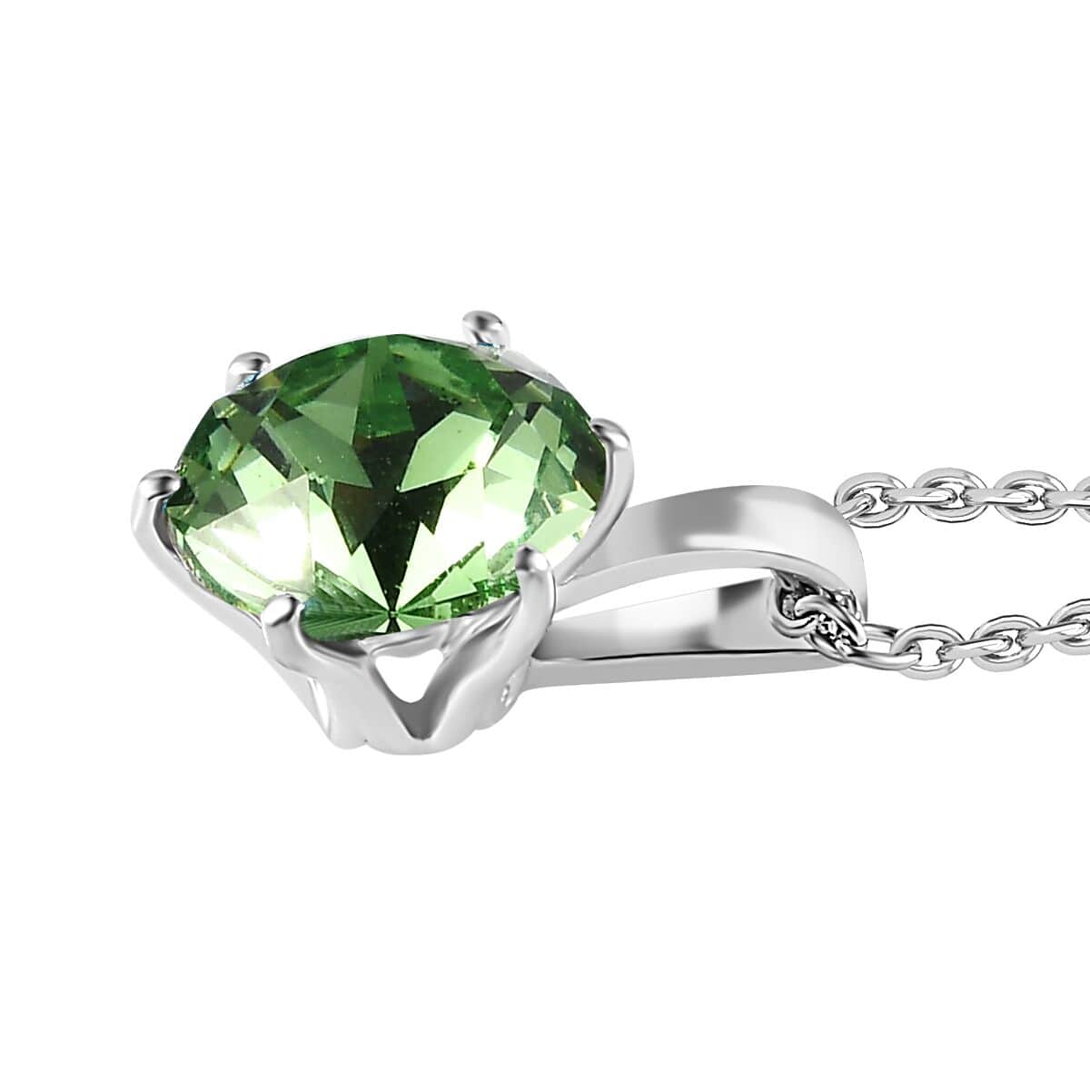 Peridot Color Crystal Solitaire Pendant in Sterling Silver with Stainless Steel Necklace (20 Inches) image number 3