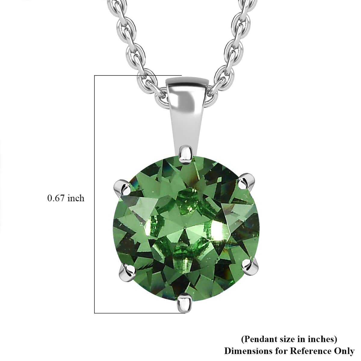 Peridot Color Crystal Solitaire Pendant in Sterling Silver with Stainless Steel Necklace (20 Inches) image number 5