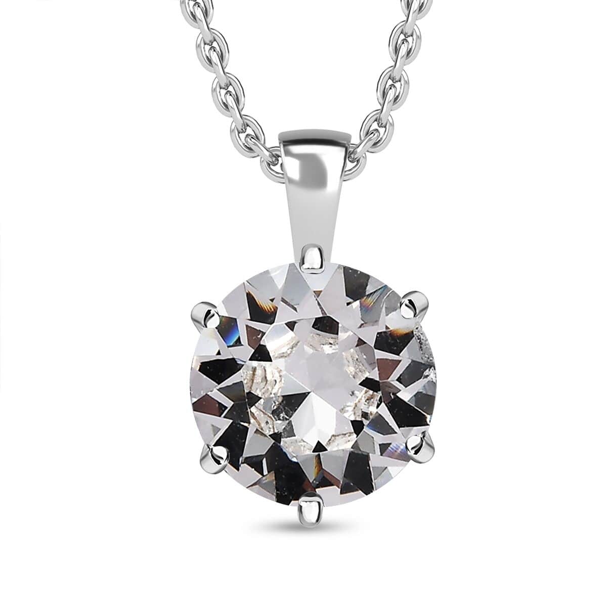 Designer Premium Austrian Crystal Solitaire Pendant in Sterling Silver with Stainless Steel Necklace 20 Inches image number 0