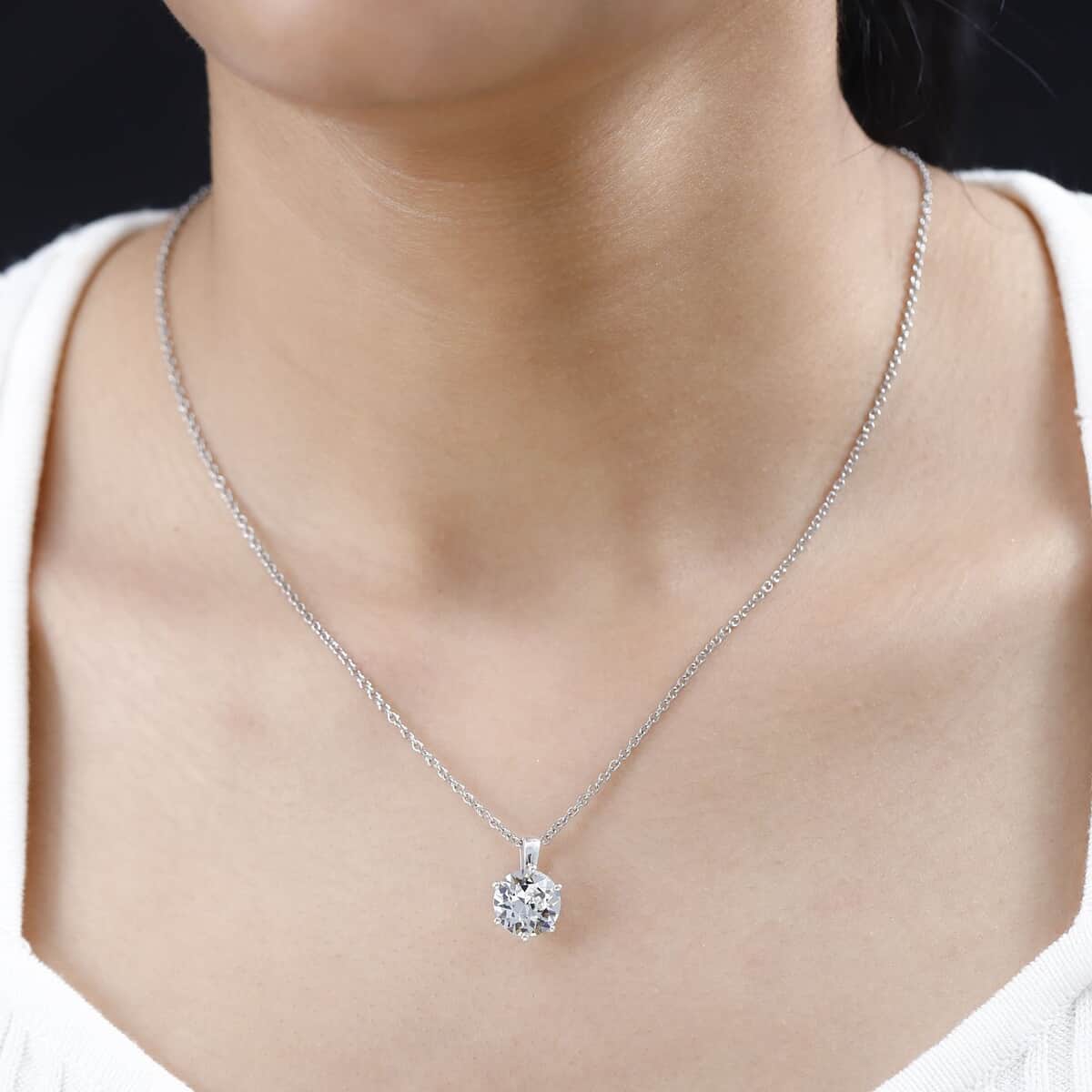 Designer Premium Austrian Crystal Solitaire Pendant in Sterling Silver with Stainless Steel Necklace 20 Inches image number 2