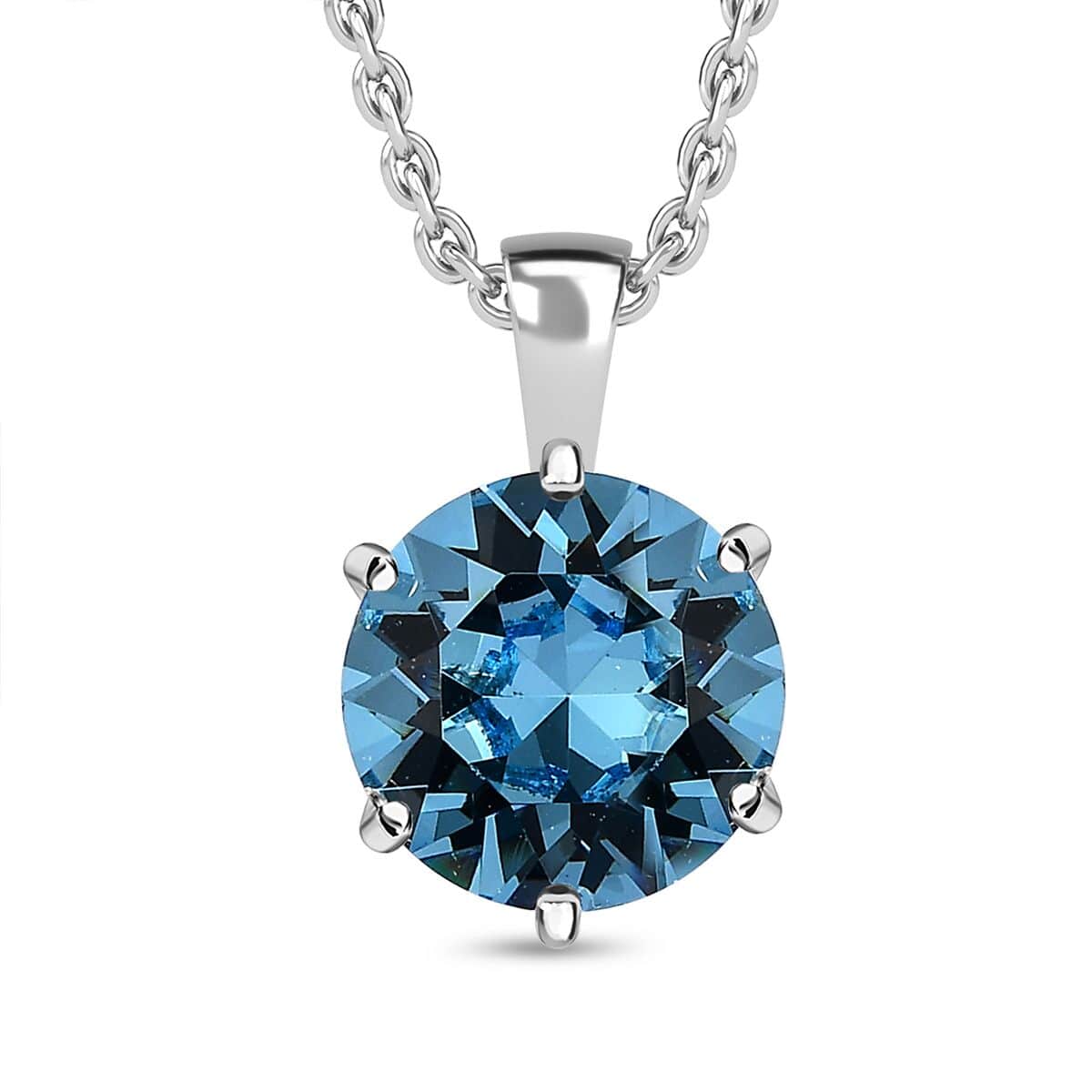 Designer Premium Aquamarine Color Austrian Crystal Solitaire Pendant in Sterling Silver with Stainless Steel Necklace 20 Inches image number 0