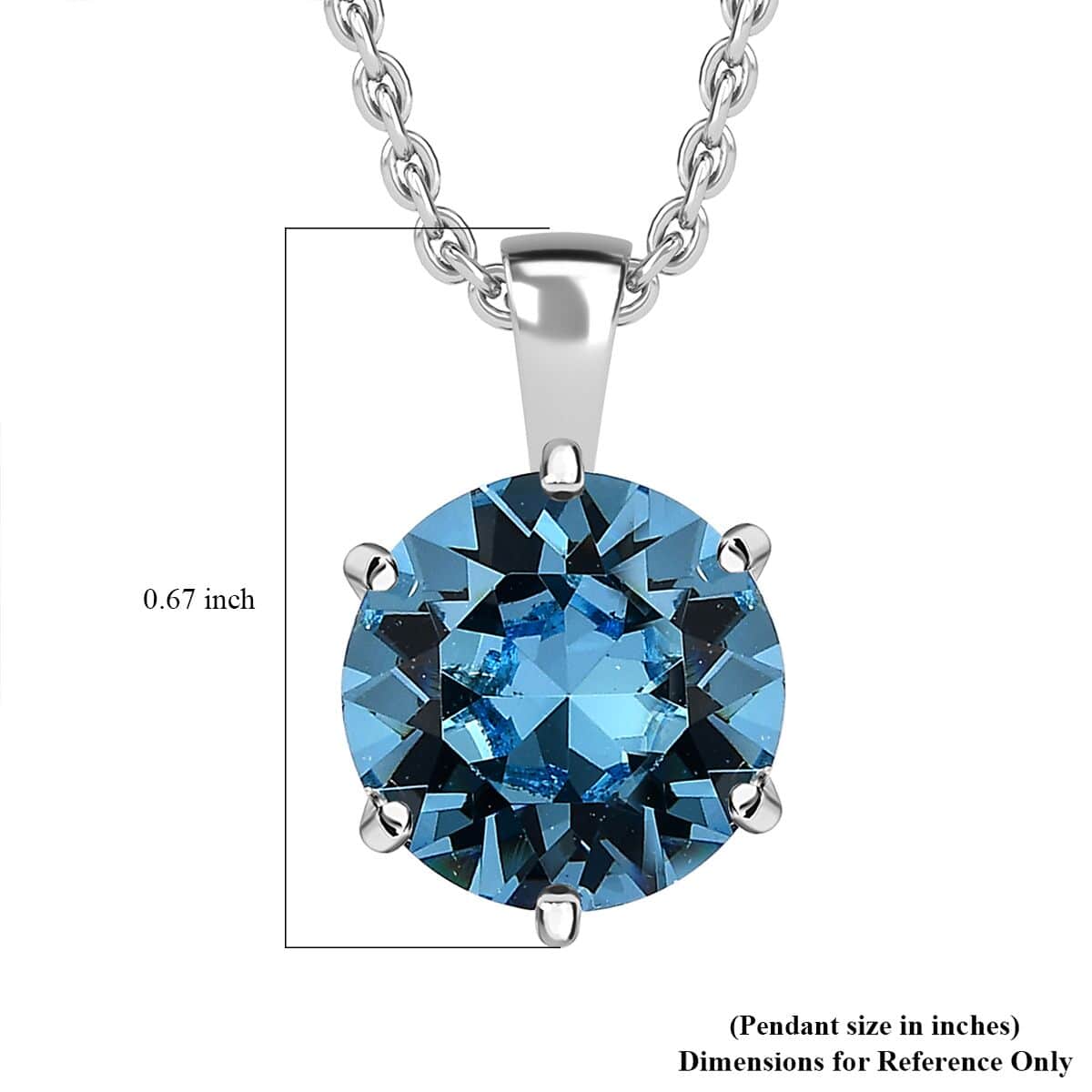 Designer Premium Aquamarine Color Austrian Crystal Solitaire Pendant in Sterling Silver with Stainless Steel Necklace 20 Inches image number 5