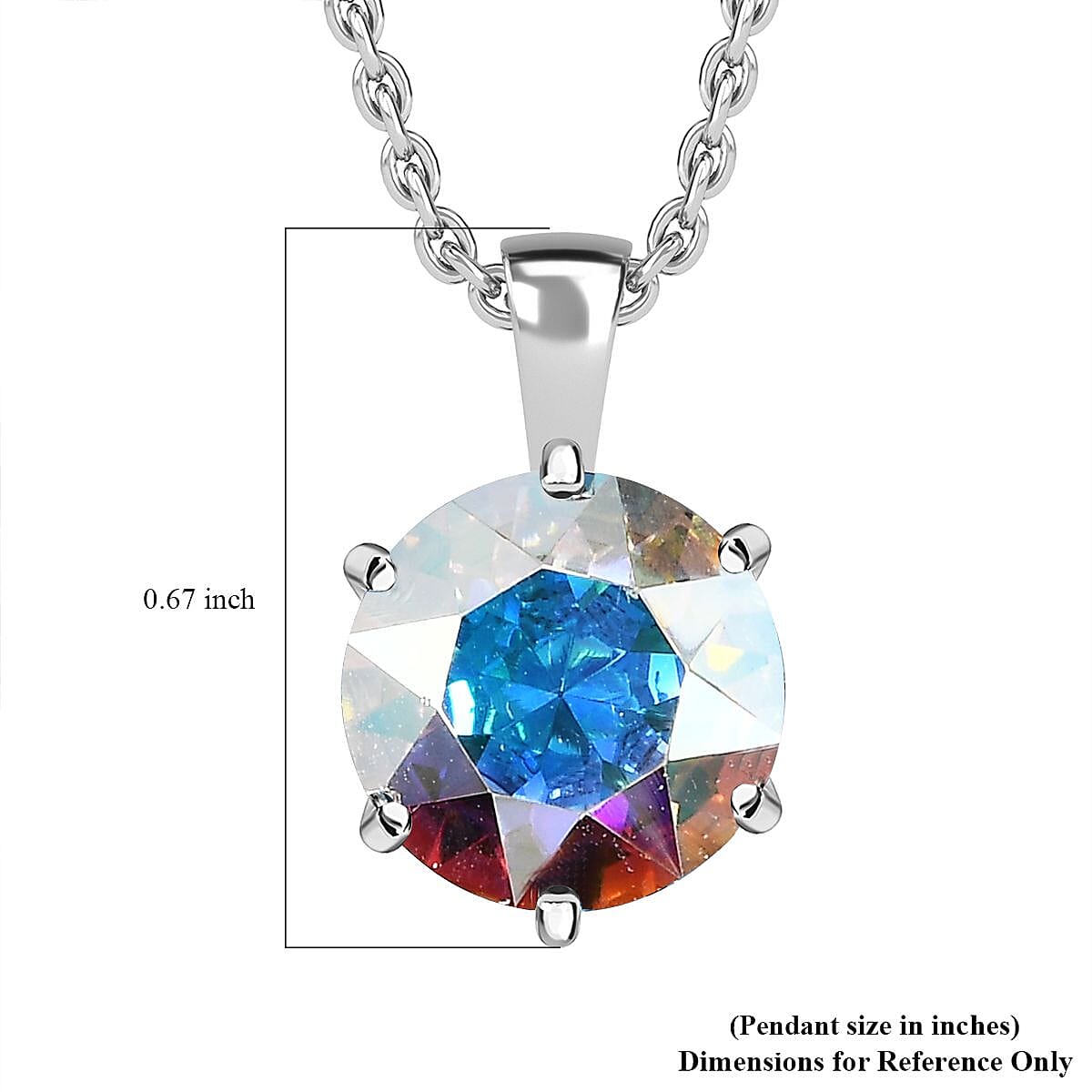 Designer Premium Aurora Borealis Austrian Crystal Solitaire Pendant in Sterling Silver with Stainless Steel Necklace 20 Inches image number 5