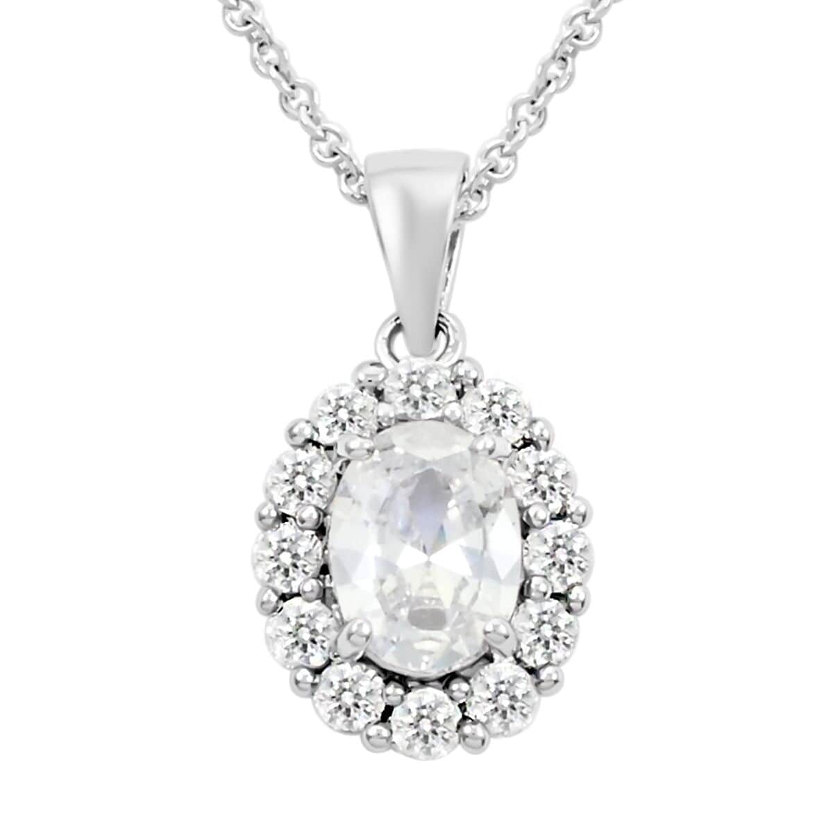 Simulated Diamond Pendant Necklace 18 Inches in Silvertone image number 0