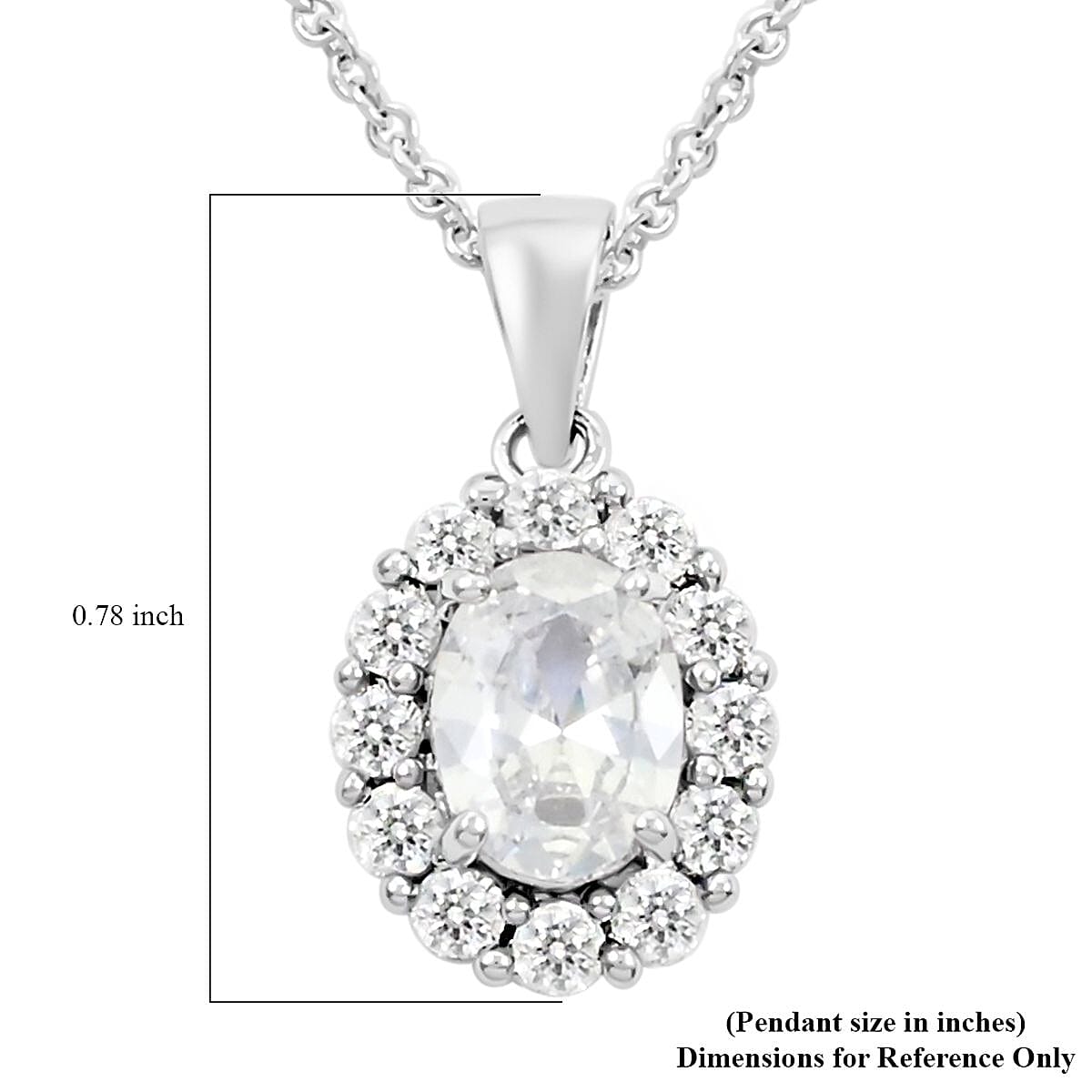 Simulated Diamond Pendant Necklace 18 Inches in Silvertone