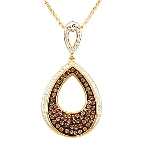 Champagne and White Color Austrian Crystal Pendant Necklace 18 Inches in 14K Goldtone Over