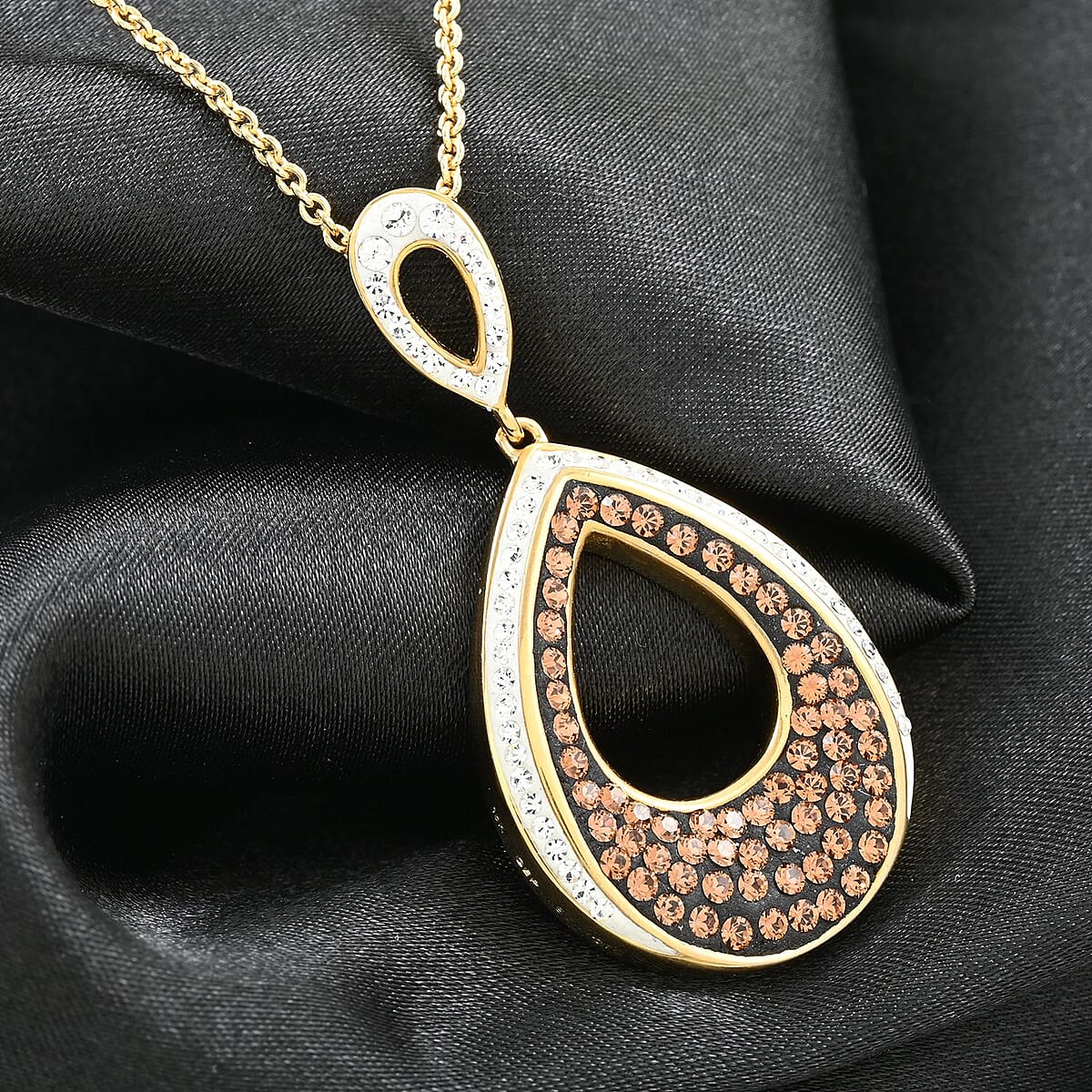 Champagne and White Color Austrian Crystal Pendant Necklace 18 Inches in 14K Goldtone Over image number 1