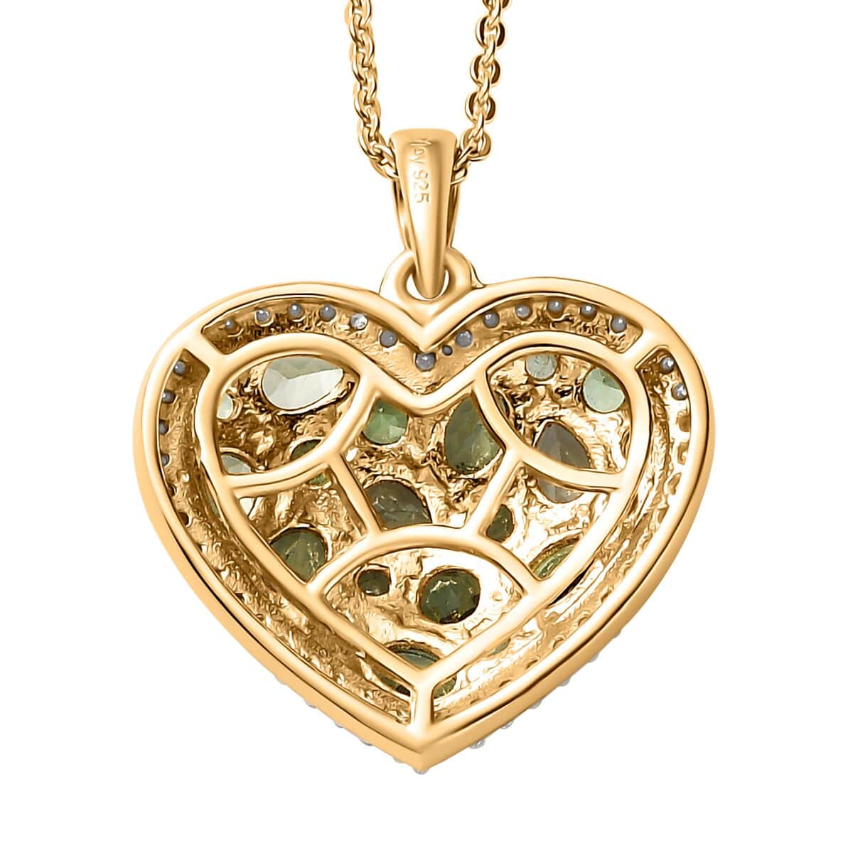 Tsavorite Garnet and Moissanite Heart Pendant Necklace 20 Inches in Vermeil Yellow Gold Over Sterling Silver 2.60 ctw image number 4