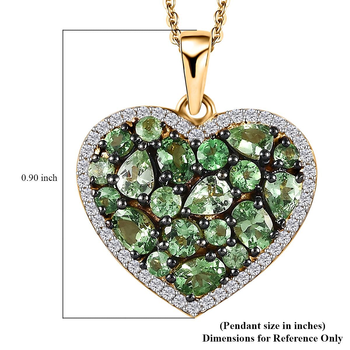 Tsavorite Garnet and Moissanite Heart Pendant Necklace 20 Inches in Vermeil Yellow Gold Over Sterling Silver 2.60 ctw