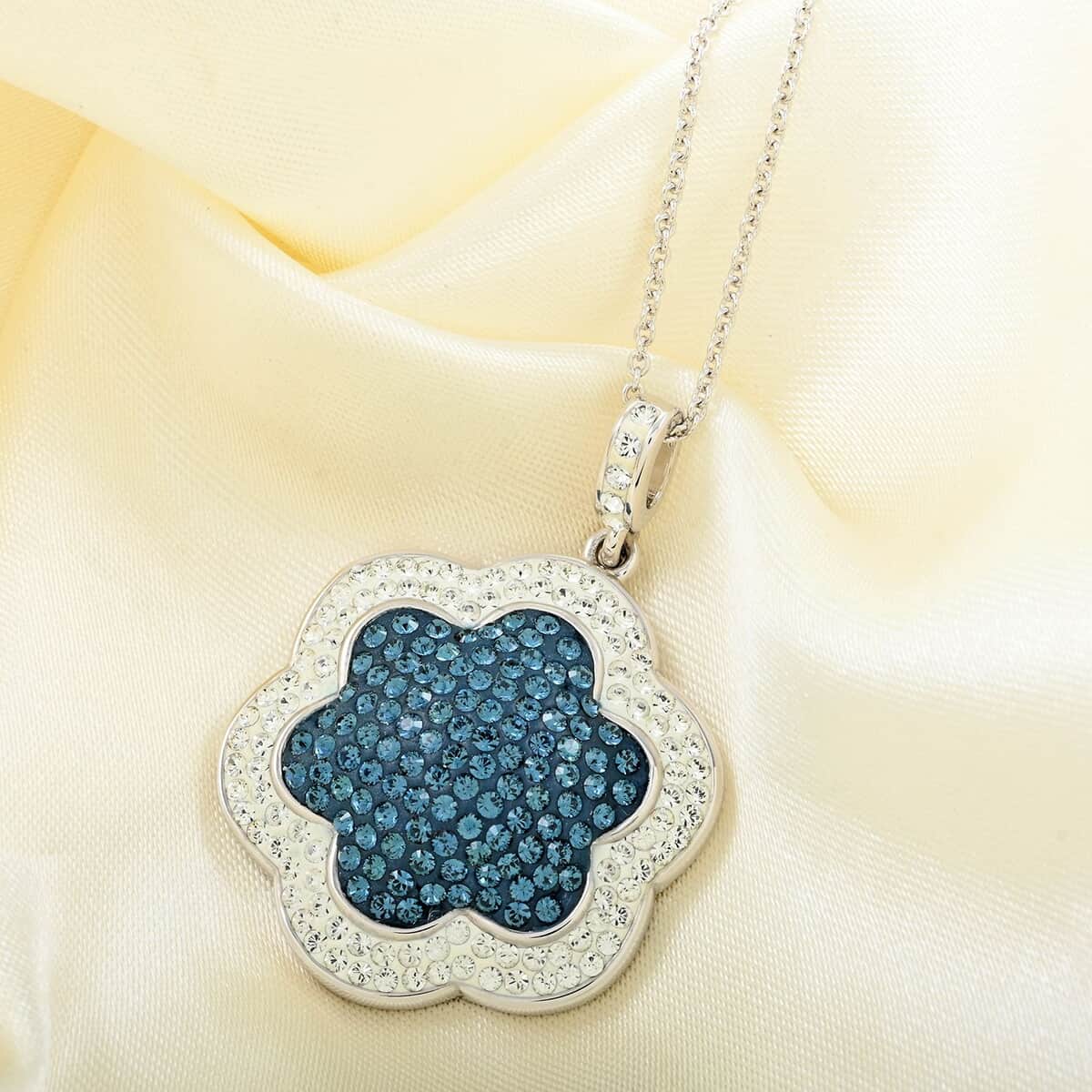 Blue and White Austrian Crystal Pendant Necklace 18 Inches in Silvertone image number 1