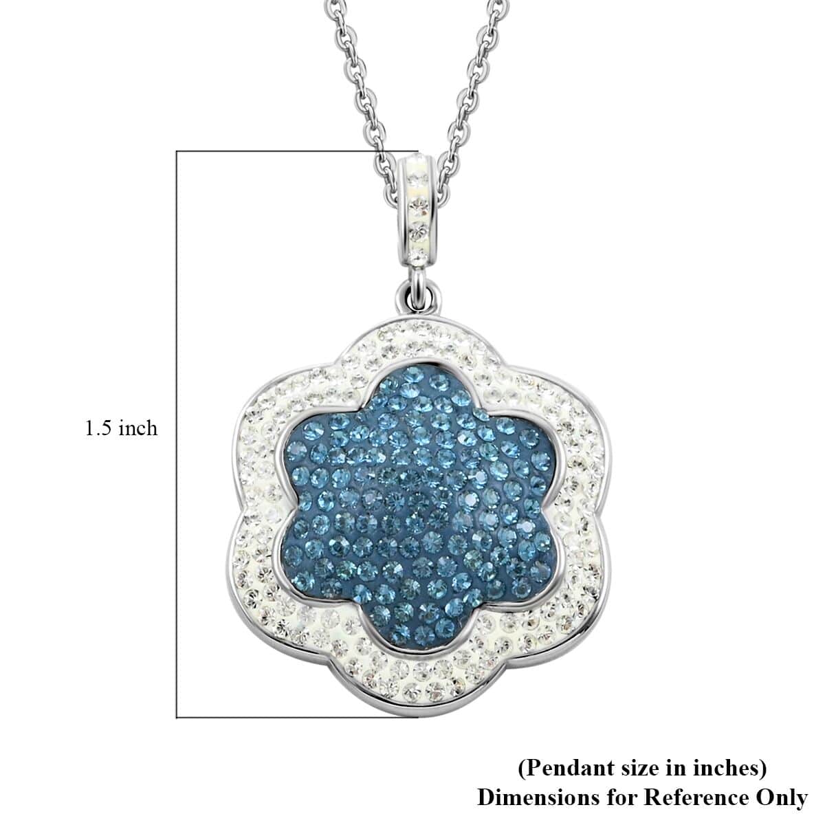 Blue and White Austrian Crystal Pendant Necklace 18 Inches in Silvertone image number 6