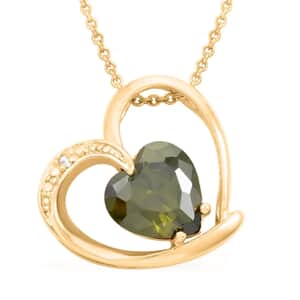 Peridot Color and White Austrian Crystal Heart Pendant Necklace 18 Inches in 14K Gold Over