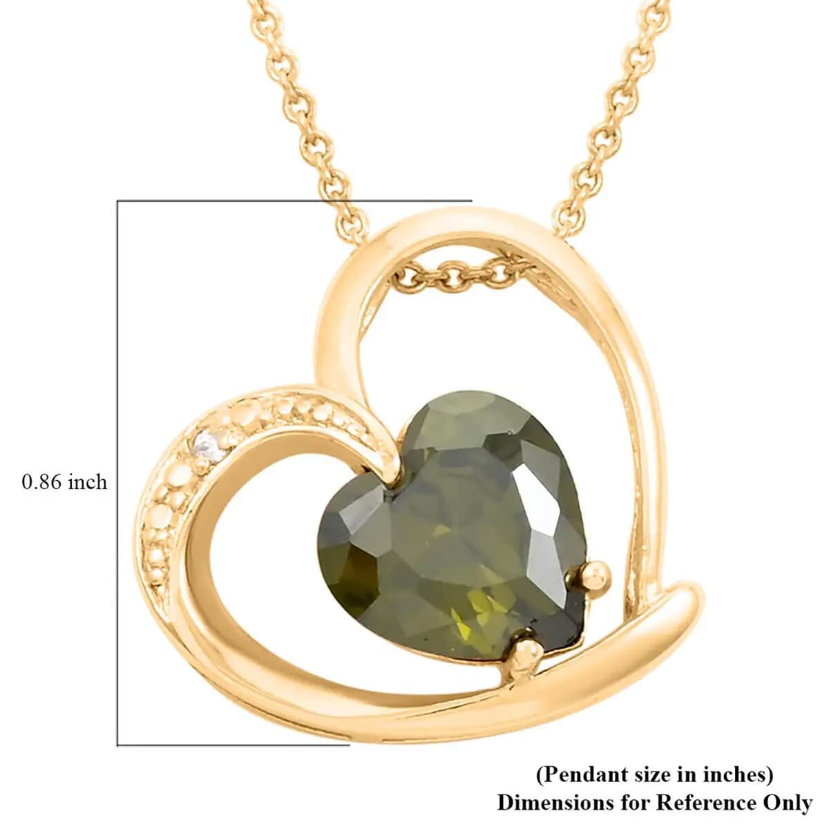 Peridot Color and White Austrian Crystal Heart Pendant Necklace 18 Inches in Goldtone image number 6