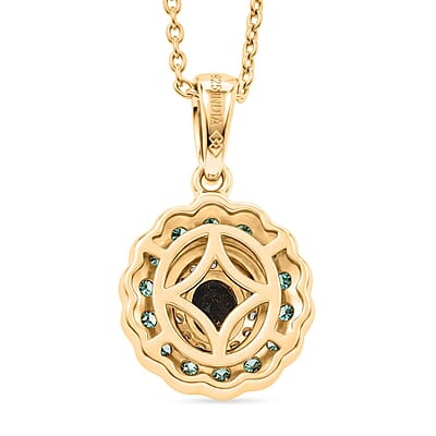 Premium Monte Belo Indicolite and White Zircon 1.00 ctw Pendant Necklace in 18K Vermeil Yellow Gold Over Sterling Silver 20 Inches