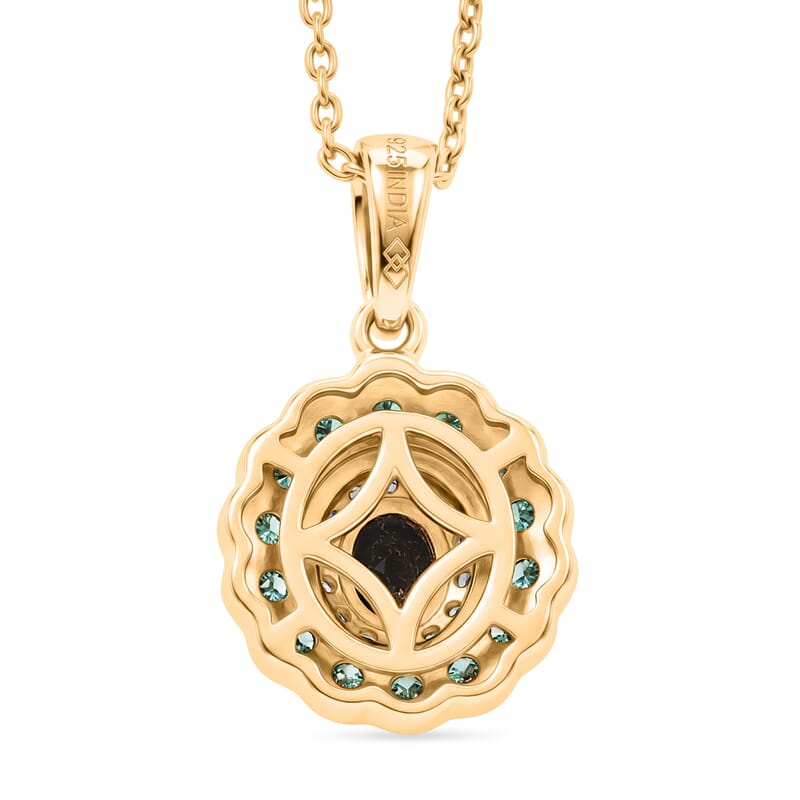 Premium Monte Belo Indicolite and White Zircon 1.00 ctw Pendant Necklace in 18K Vermeil Yellow Gold Over Sterling Silver 20 Inches