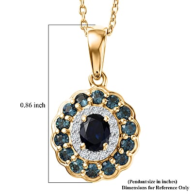Premium Monte Belo Indicolite and White Zircon 1.00 ctw Pendant Necklace in 18K Vermeil Yellow Gold Over Sterling Silver 20 Inches