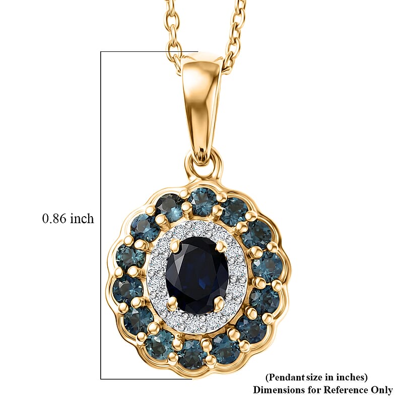 Premium Monte Belo Indicolite and White Zircon 1.00 ctw Pendant Necklace in 18K Vermeil Yellow Gold Over Sterling Silver 20 Inches