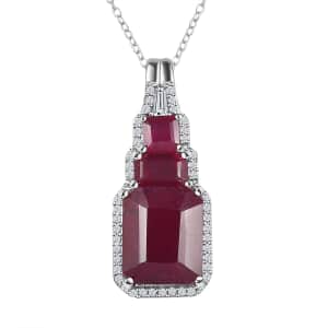 Niassa Ruby (FF) and White Zircon Pendant Necklace 20 Inches in Platinum Over Sterling Silver 8.90 ctw