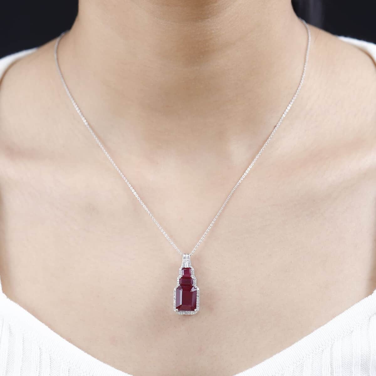 Niassa Ruby (FF) and White Zircon Pendant Necklace 20 Inches in Platinum Over Sterling Silver 8.90 ctw image number 2