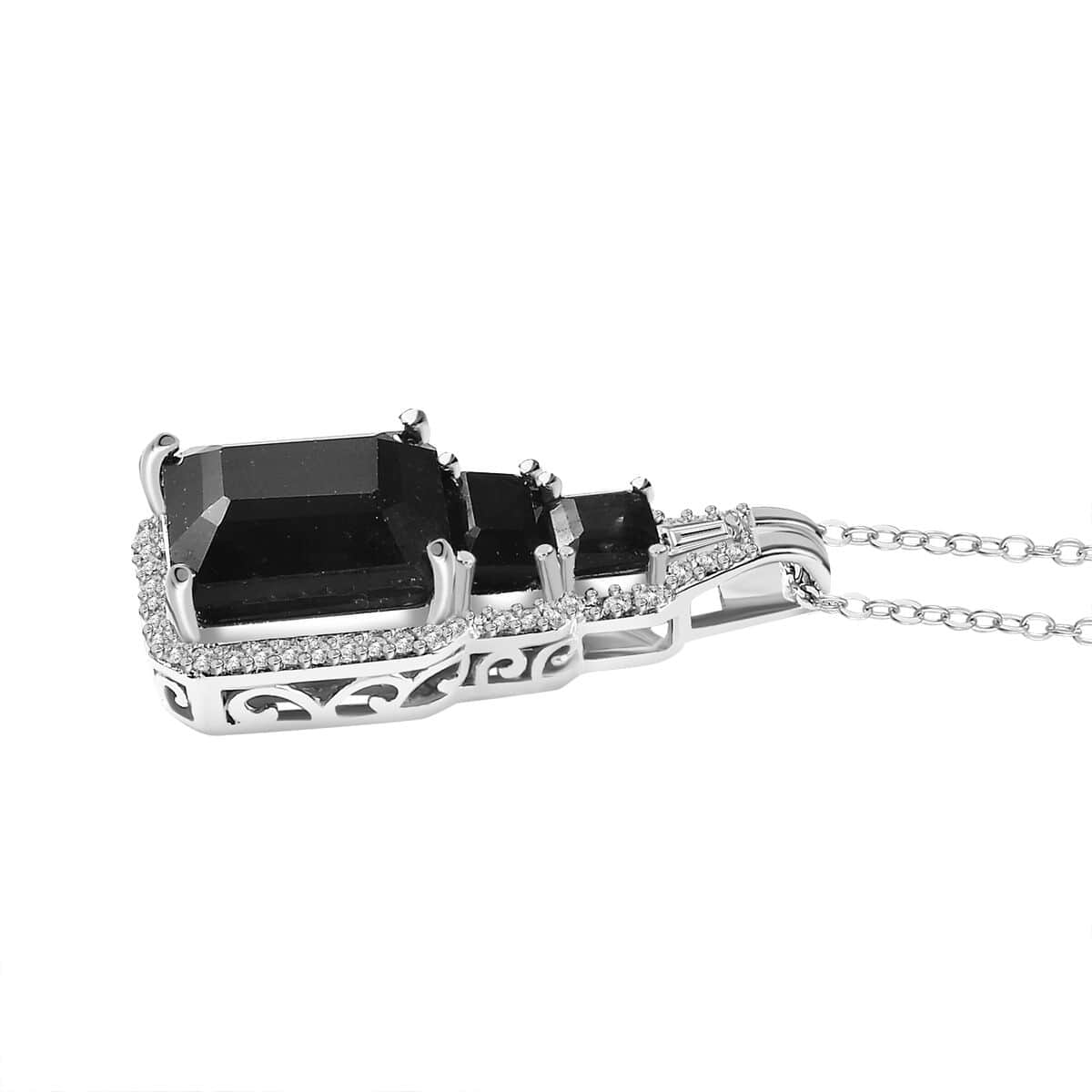 Masoala Sapphire (FF), White Zircon Pendant Necklace (20 Inches) in Platinum Over Sterling Silver 9.40 ctw image number 3
