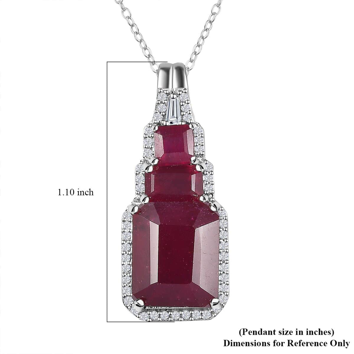 Niassa Ruby (FF) and White Zircon Pendant Necklace 20 Inches in Platinum Over Sterling Silver 8.90 ctw image number 5