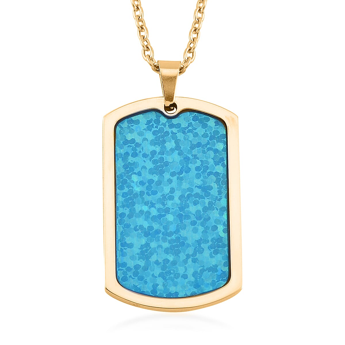 Enameled Men's Ring (Size 13.00) and Pendant Necklace 20 Inches in ION Plated YG Stainless Steel