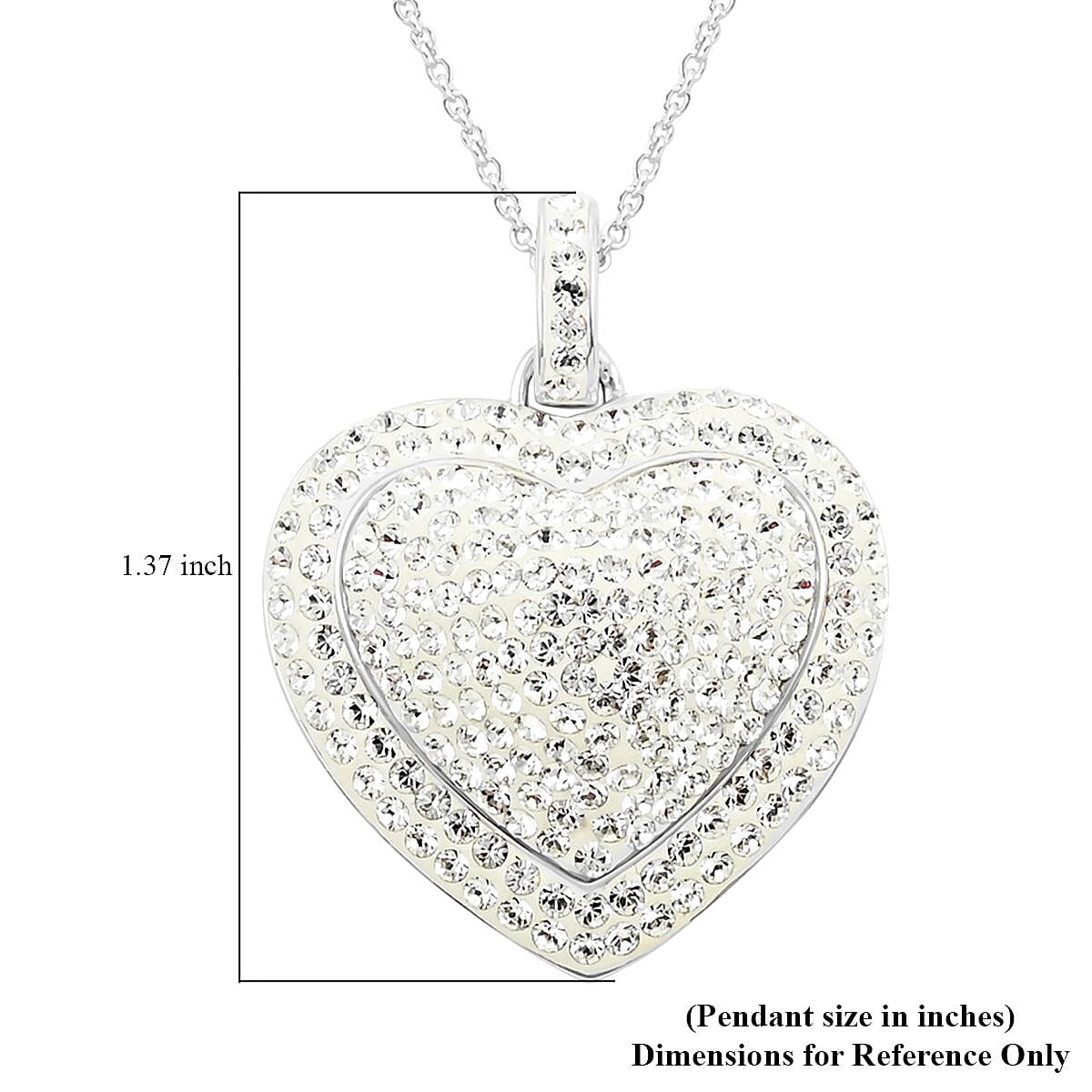 White Austrian Crystal Heart Pendant Necklace 18 Inches in Silvertone