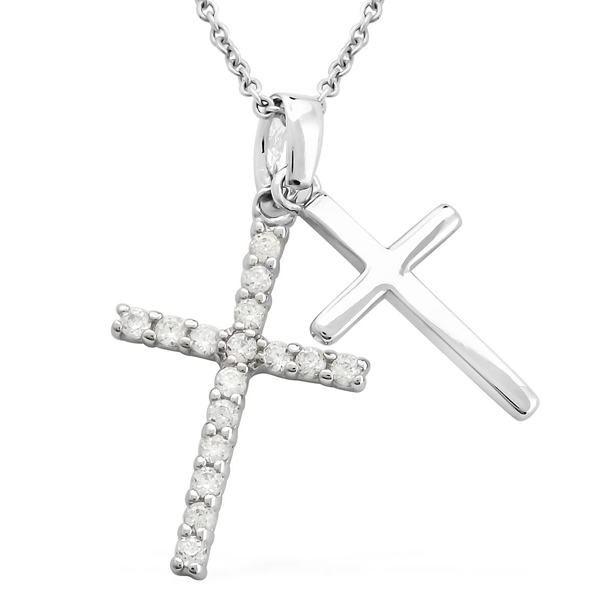 Simulated Diamond Cross Pendant Necklace 18 Inches in Silvertone image number 0