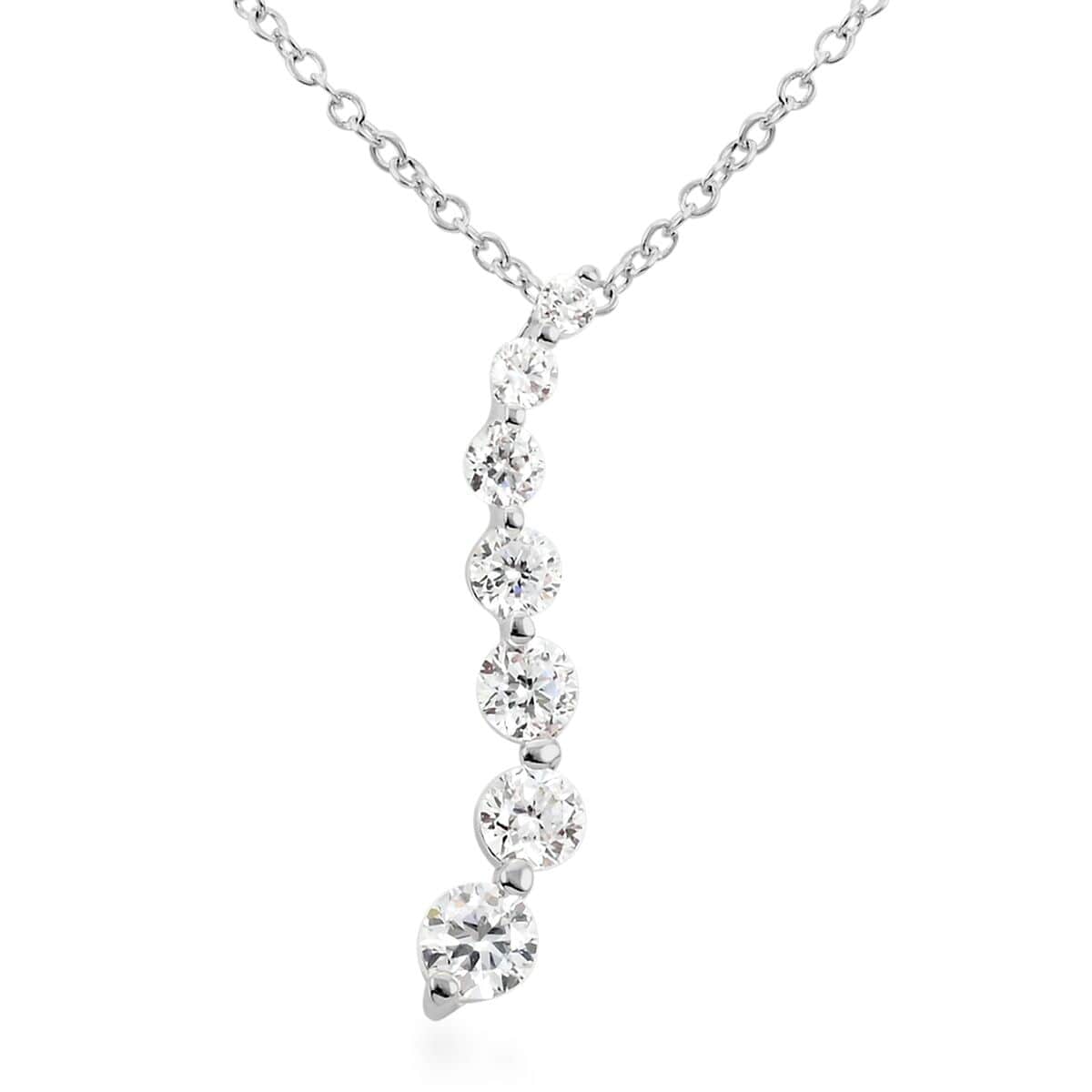 Simulated Diamond Pendant Necklace 18 Inches Silvertone image number 0