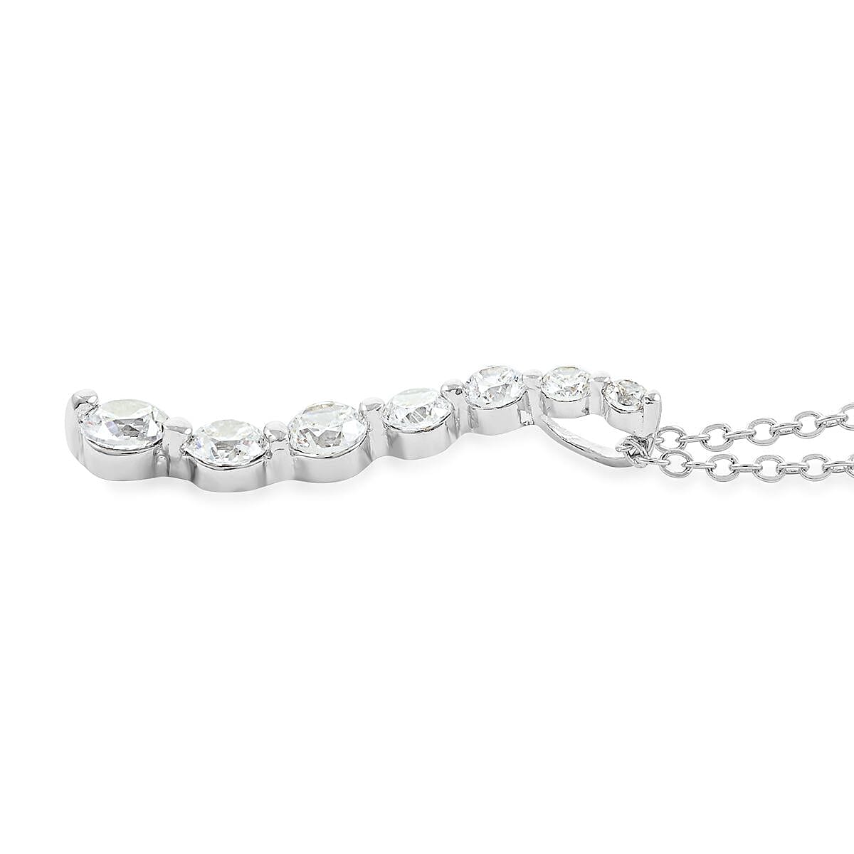 Simulated Diamond Pendant Necklace 18 Inches Silvertone