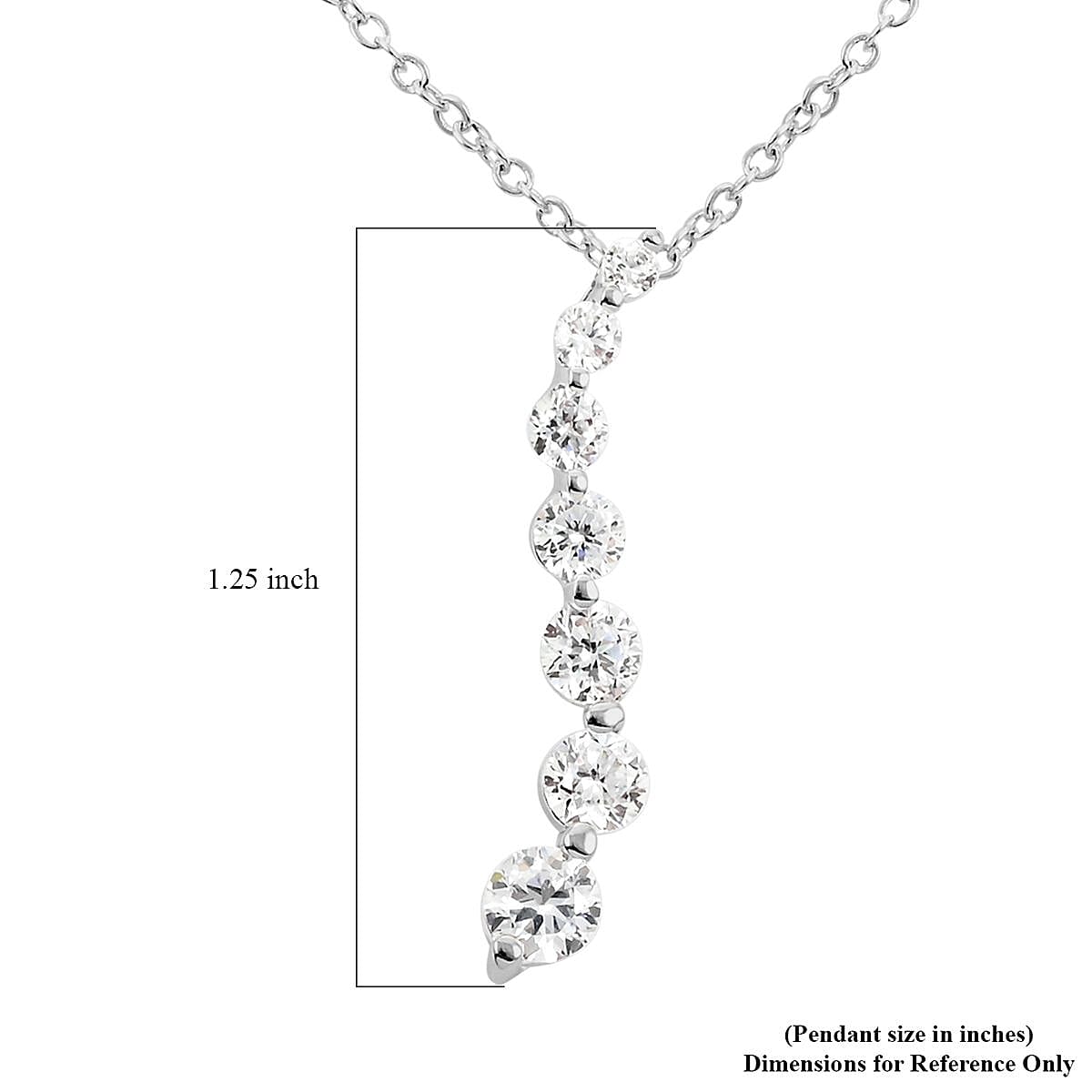 Simulated Diamond Pendant Necklace 18 Inches Silvertone