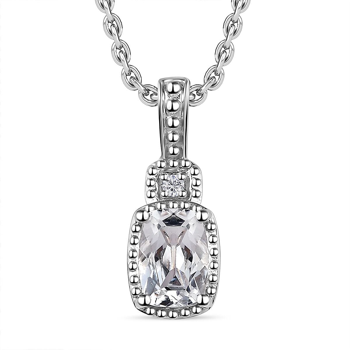White Topaz and White Sapphire Halo Earrings, Ring (Size 7.0) and Pendant in Platinum Over Sterling Silver with Stainless Steel Necklace 20 Inches 3.75 ctw
