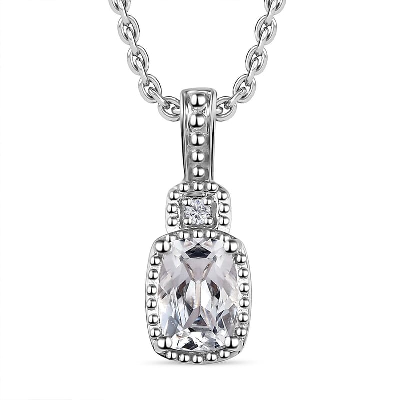 White Topaz and White Sapphire Halo Earrings, Ring (Size 7.0) and Pendant in Platinum Over Sterling Silver with Stainless Steel Necklace 20 Inches 3.75 ctw