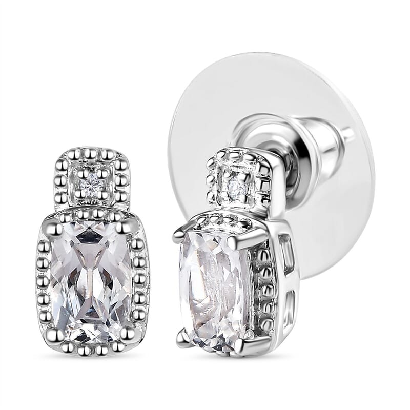 White Topaz and White Sapphire Halo Earrings, Ring (Size 7.0) and Pendant in Platinum Over Sterling Silver with Stainless Steel Necklace 20 Inches 3.75 ctw