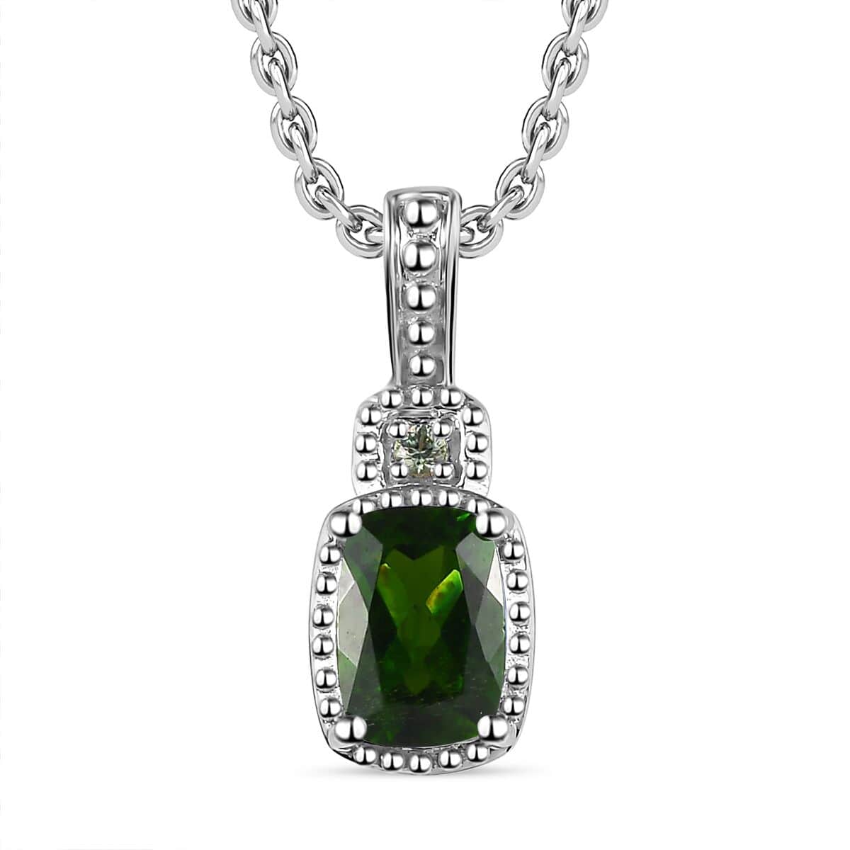 Chrome Diopside and Green Sapphire 3.40 ctw Stud Earrings, Ring (Size 7.0) and Pendant in Platinum Over Sterling Silver with Stainless Steel Necklace 20 Inches image number 5