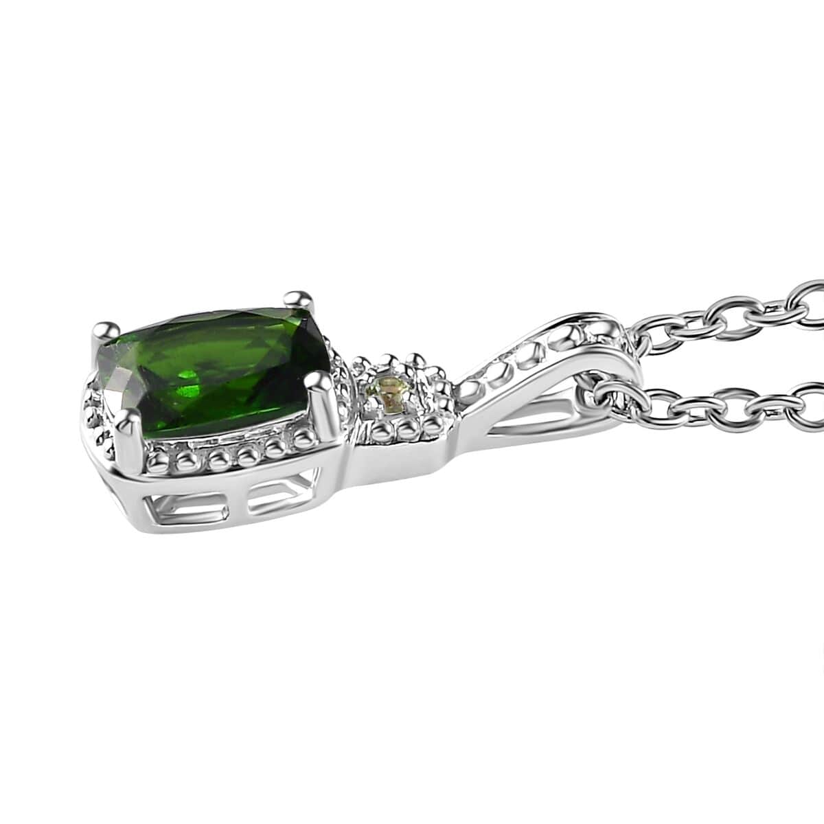 Chrome Diopside and Green Sapphire 3.40 ctw Stud Earrings, Ring (Size 7.0) and Pendant in Platinum Over Sterling Silver with Stainless Steel Necklace 20 Inches image number 6