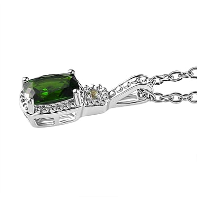 Chrome Diopside and Green Sapphire 3.40 ctw Stud Earrings, Ring (Size 7.0) and Pendant in Platinum Over Sterling Silver with Stainless Steel Necklace 20 Inches