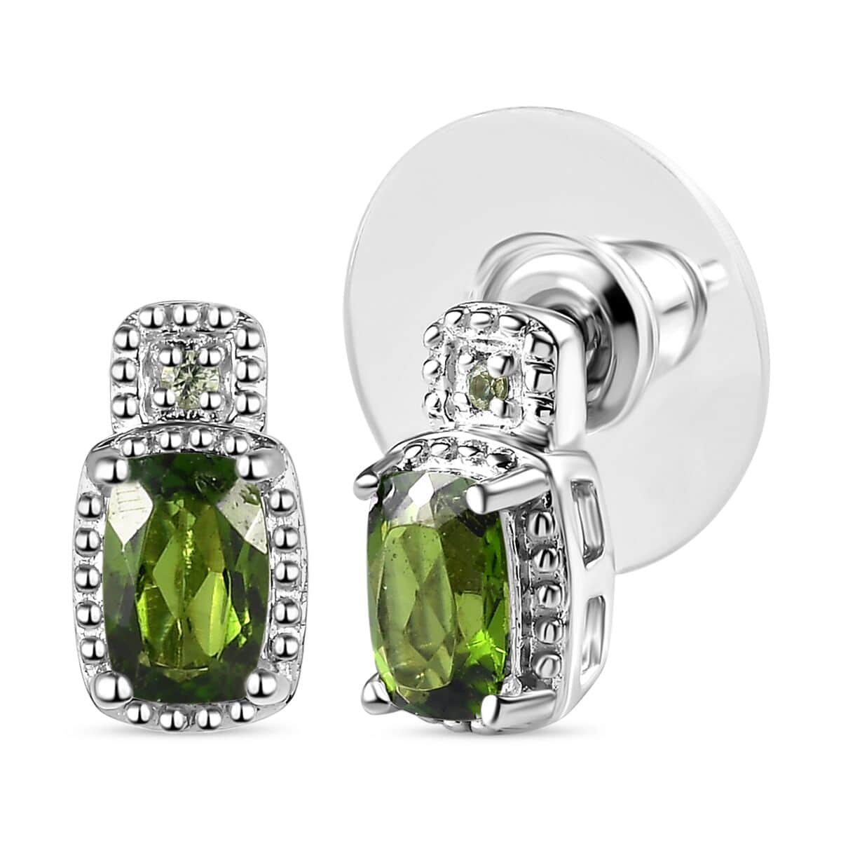 Chrome Diopside and Green Sapphire 3.40 ctw Stud Earrings, Ring (Size 7.0) and Pendant in Platinum Over Sterling Silver with Stainless Steel Necklace 20 Inches image number 7