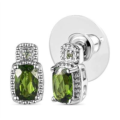 Chrome Diopside and Green Sapphire 3.40 ctw Stud Earrings, Ring (Size 7.0) and Pendant in Platinum Over Sterling Silver with Stainless Steel Necklace 20 Inches