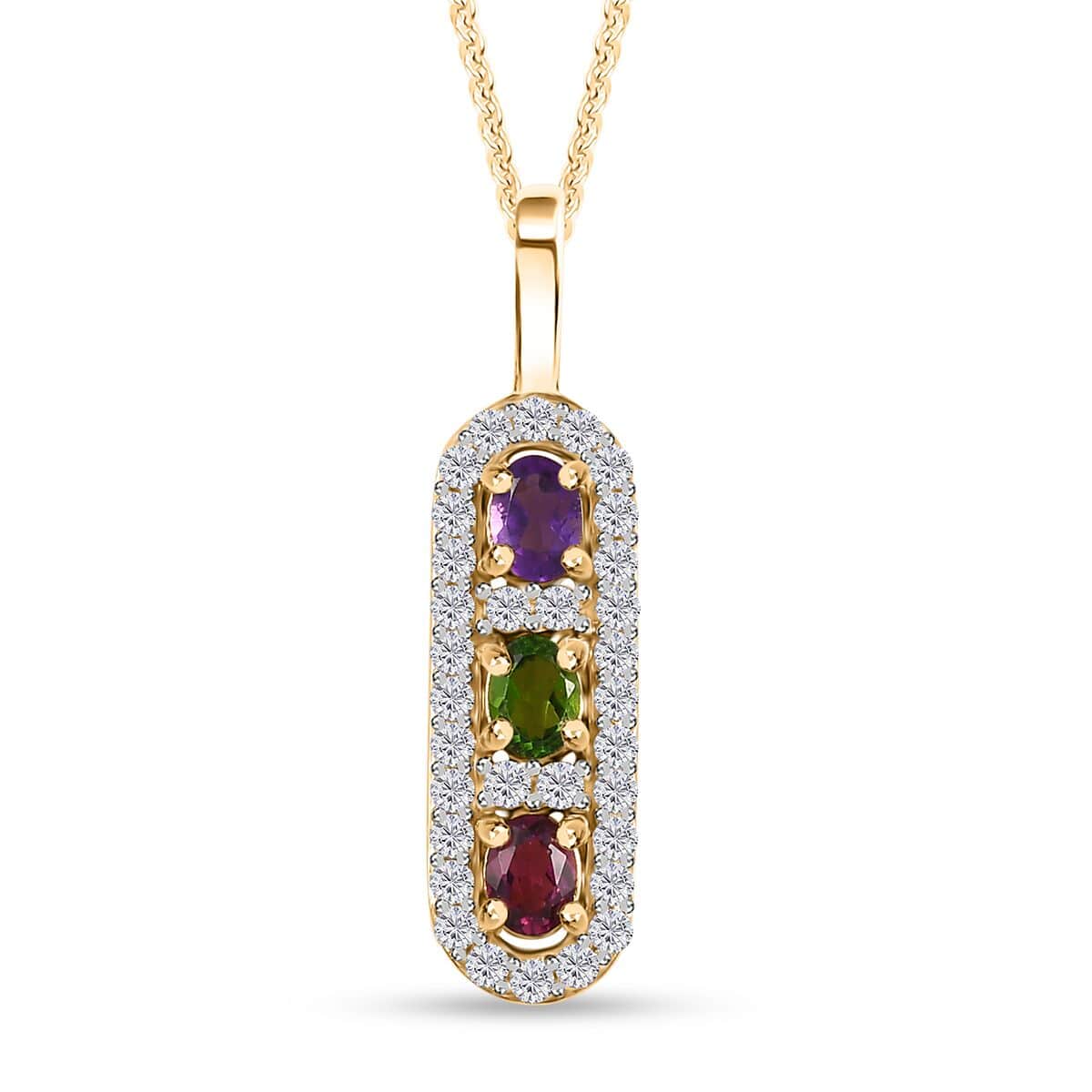 Mother’s Day Gift Multi Gemstone Statement Medallion Pendant Necklace 20 Inches in Vermeil Yellow Gold Over Sterling Silver 0.90 ctw image number 0