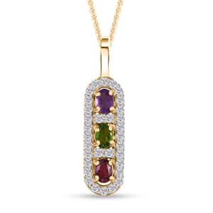 Mother’s Day Gift Multi Gemstone Statement Medallion Pendant Necklace 20 Inches in Vermeil Yellow Gold Over Sterling Silver 0.90 ctw