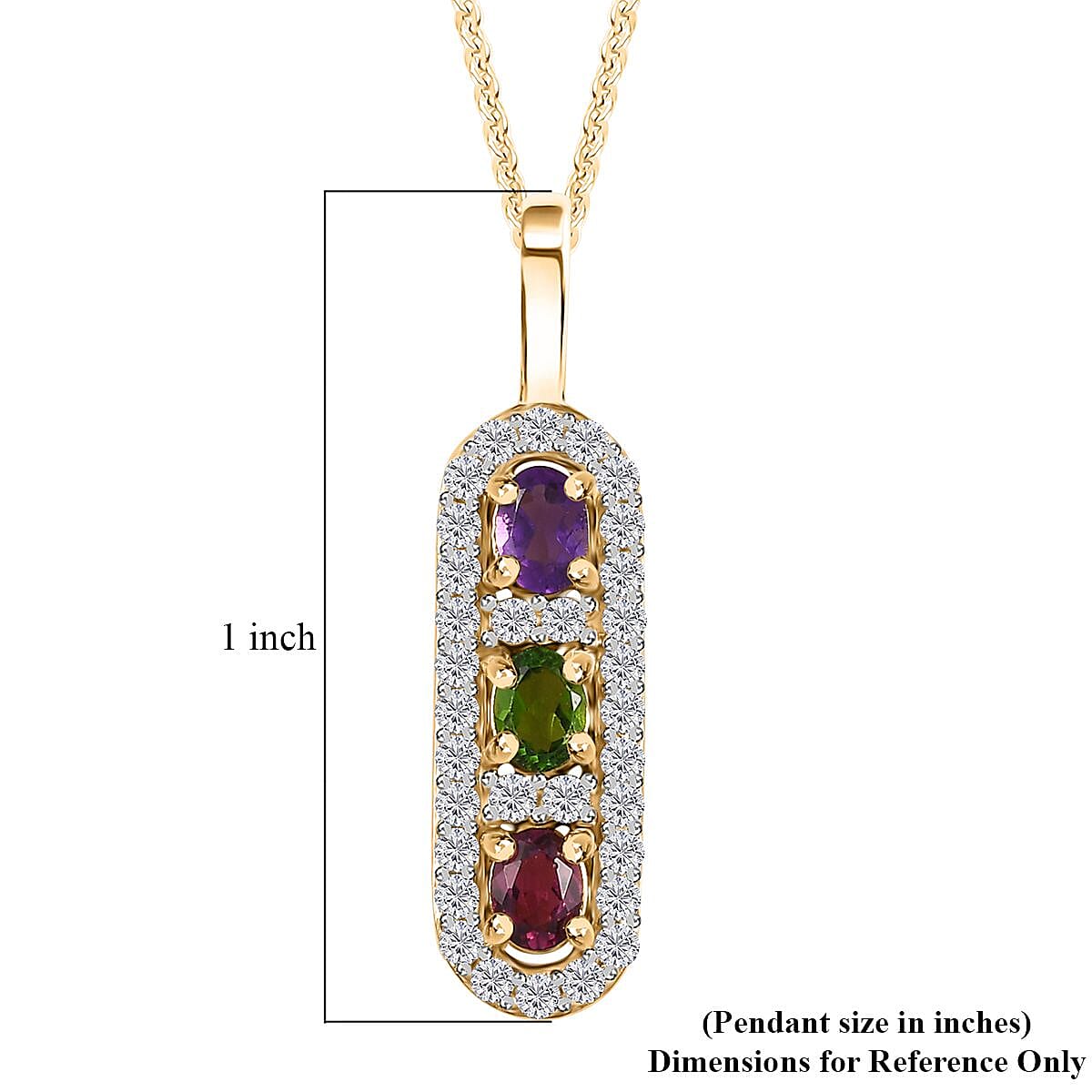 Multi Gemstone Statement Medallion Pendant Necklace 20 Inches in Vermeil Yellow Gold Over Sterling Silver 0.90 ctw