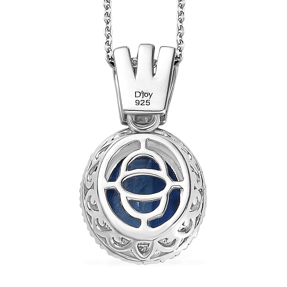 Kashmir Blue Kyanite and Moissanite Halo Pendant Necklace 20 Inches in Platinum Over Sterling Silver 5.00 ctw
