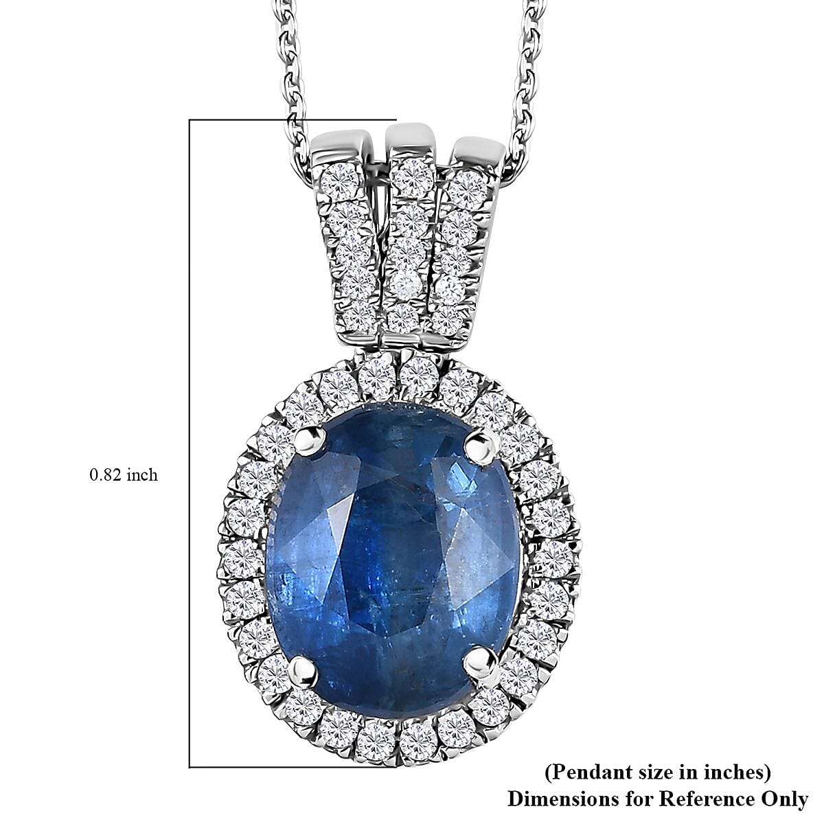 Kashmir Blue Kyanite and Moissanite Halo Pendant Necklace 20 Inches in Platinum Over Sterling Silver 5.00 ctw