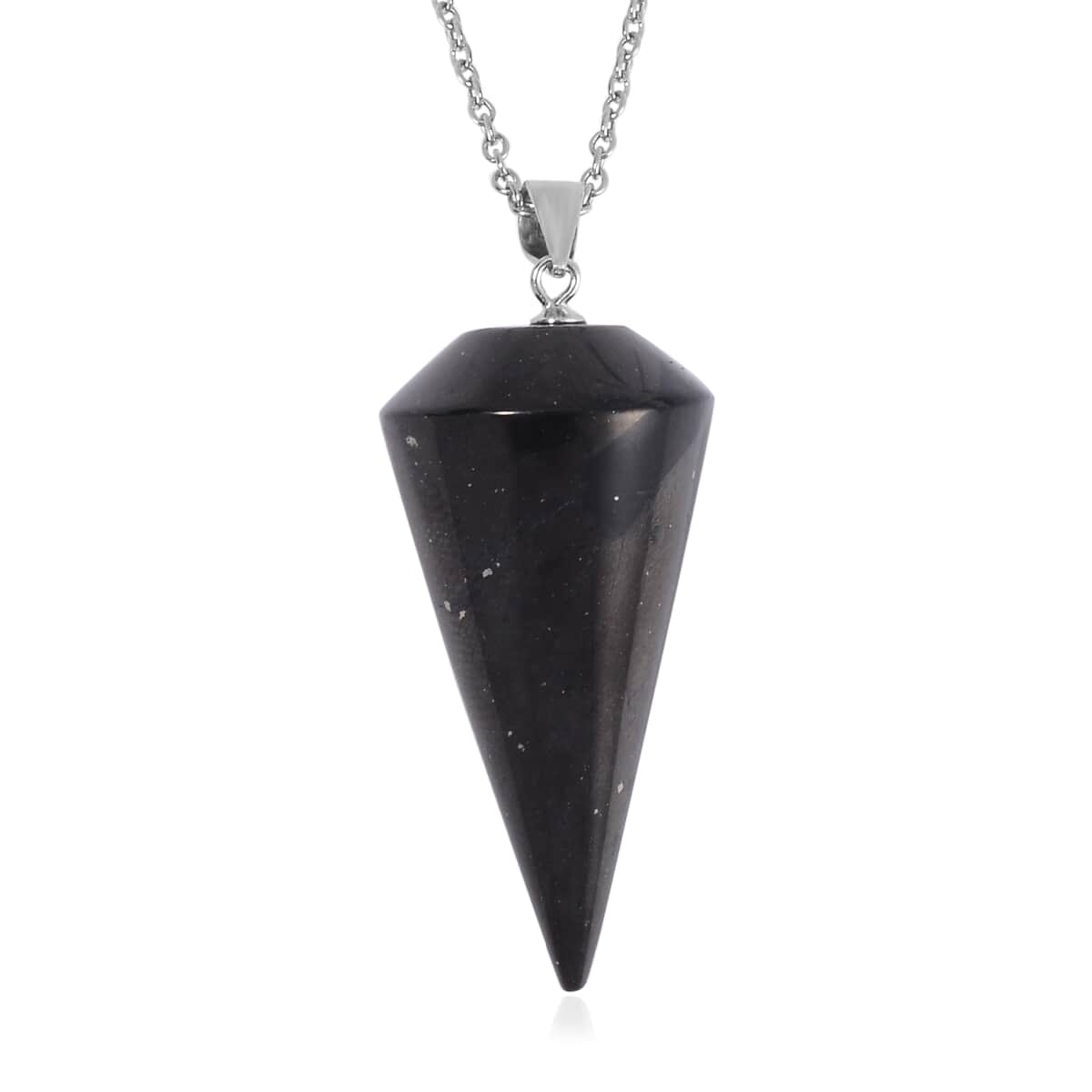 Shungite Pendulum Pendant in Rhodium Over Sterling Silver with Stainless Steel Necklace 20 Inches 43.00 ctw image number 0
