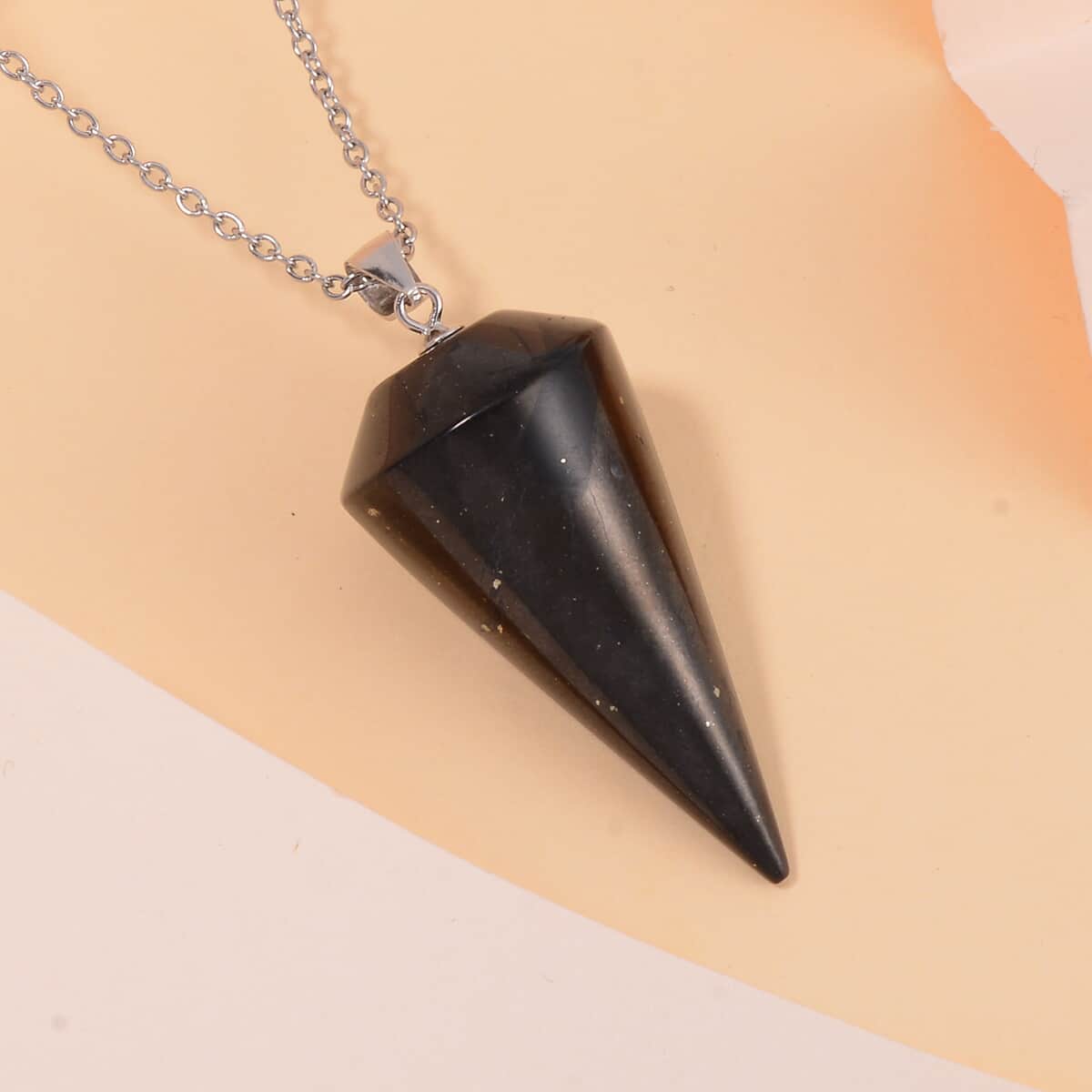 Shungite Pendulum Pendant in Rhodium Over Sterling Silver with Stainless Steel Necklace 20 Inches 43.00 ctw image number 1
